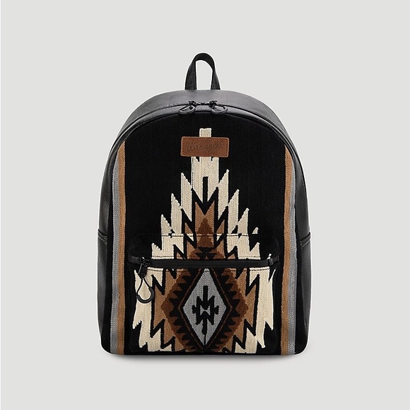 Wrangler Black Backpack with Geometric Pattern and Leather-like Material main image 5